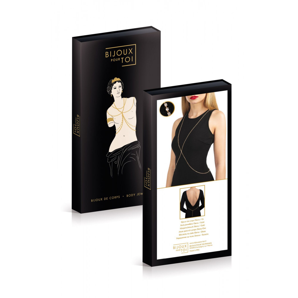 Интимные украшения - Золотистая цепочка для бюста Bijoux Pour Toi – Elena Gold со стразами  1