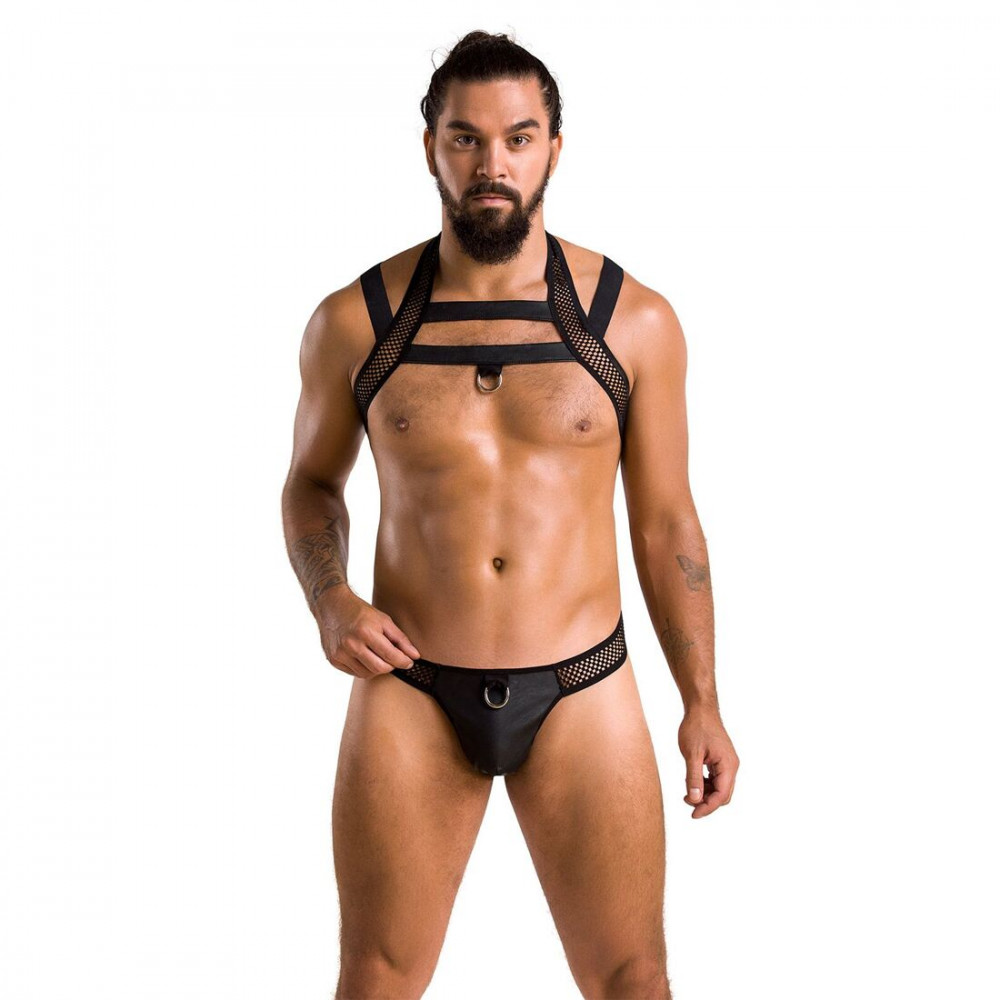 Стринги, трусы и шорты - Комплект мужского белья с креплениями Passion 043 Jacob L/XL Black, трусы, шлейка 4