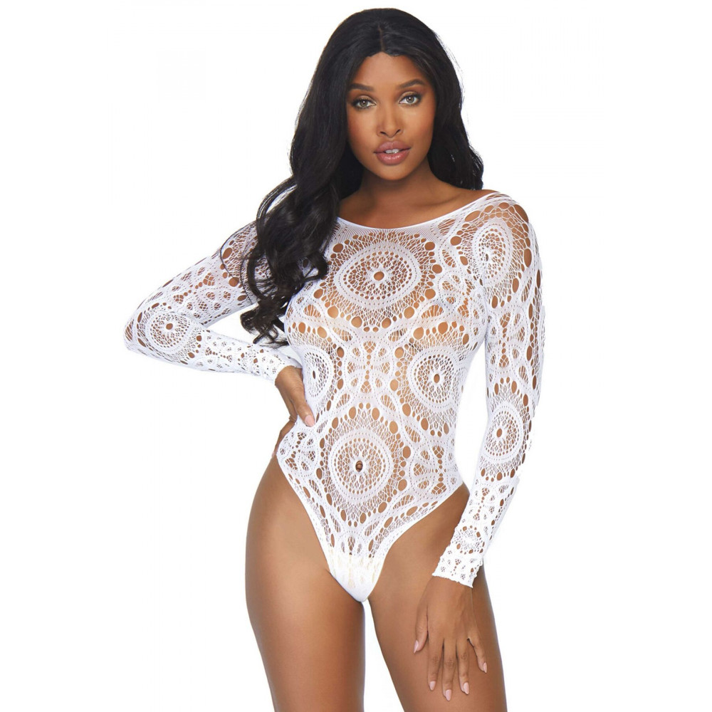 Эротическое боди - Боди Leg Avenue Snap crotch thong back teddy White S/M