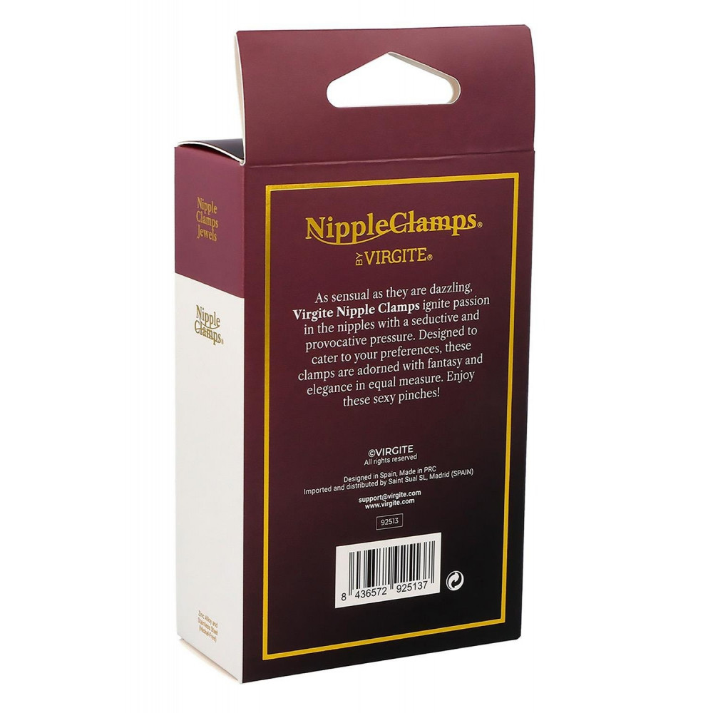 БДСМ игрушки - Зажимы для сосков Virgite Nipple Clamps с перьями, золотисто-черные 6