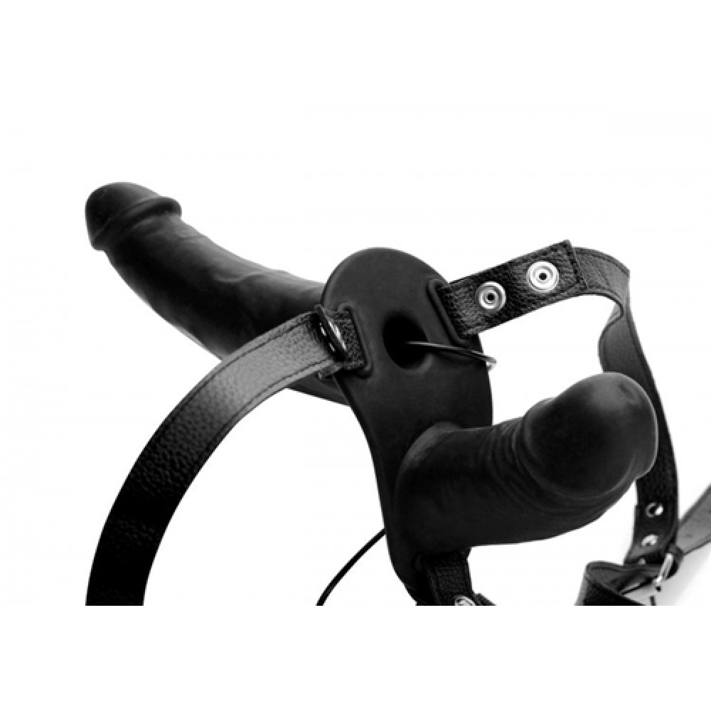 Секс игрушки - Двойной страпон с вибро Power Pegger Double Strap-On, черный 4