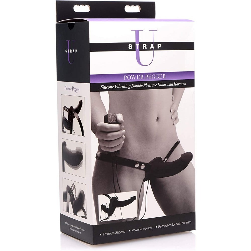 Секс игрушки - Двойной страпон с вибро Power Pegger Double Strap-On, черный 1