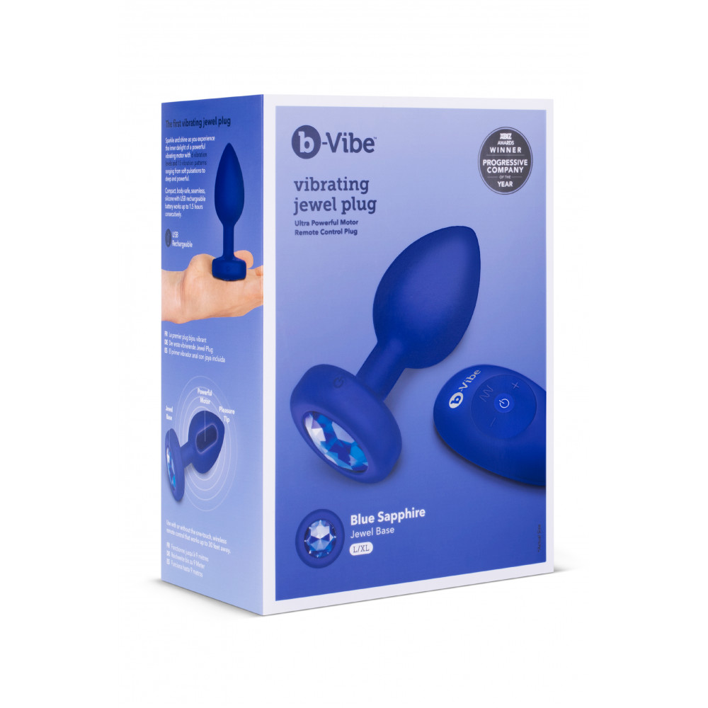 Секс игрушки - Анальная пробка с камнем и с вибрацией L/XL B-Vibe с дистанционным пультом управления, синяя 2