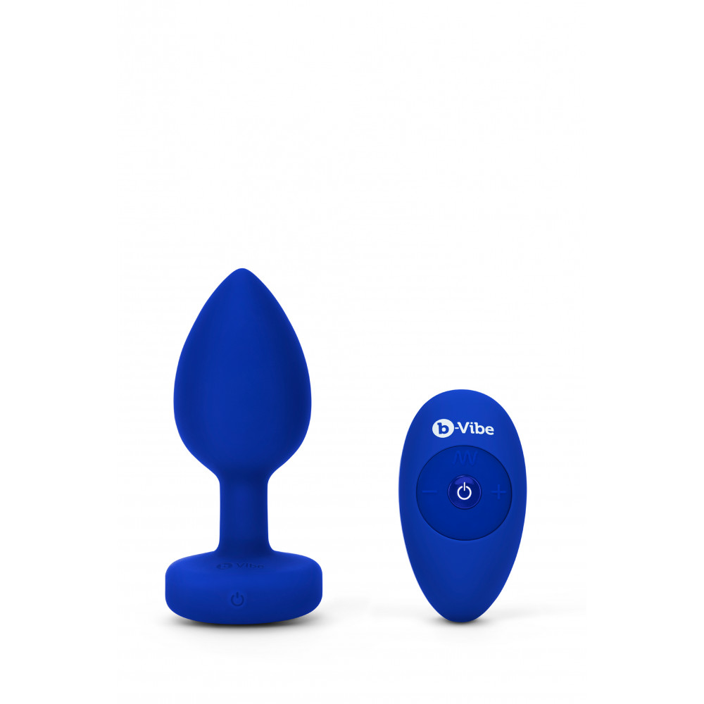 Секс игрушки - Анальная пробка с камнем и с вибрацией L/XL B-Vibe с дистанционным пультом управления, синяя