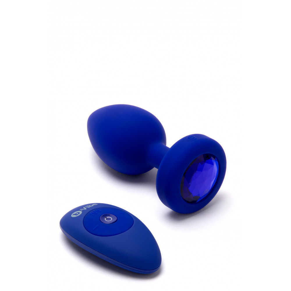 Секс игрушки - Анальная пробка с камнем и с вибрацией L/XL B-Vibe с дистанционным пультом управления, синяя 9