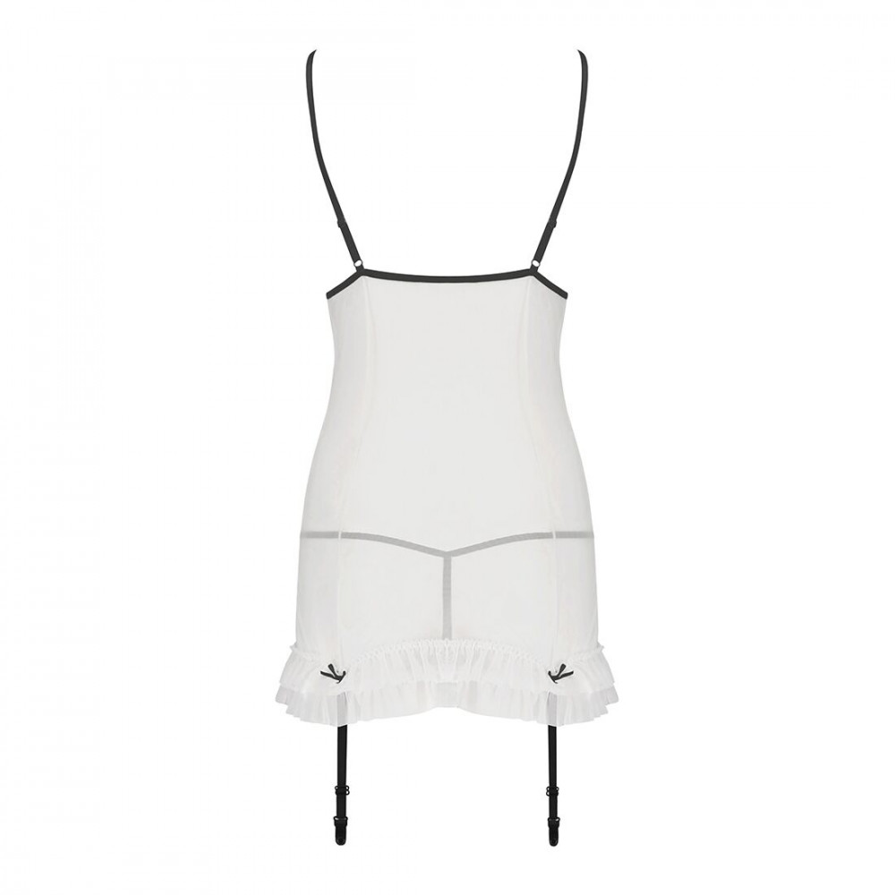 Эротические пеньюары и сорочки - Сорочка прозрачная с пажами ORIHIME CHEMISE white S/M - Passion, трусики, стрэпы 2