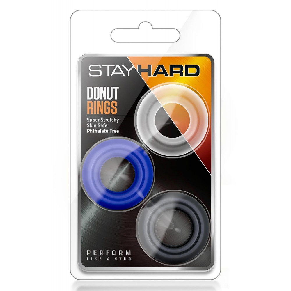 Секс игрушки - Набор эрекционных колец Blush STAY HARD Donut черрное, белое, синее 5