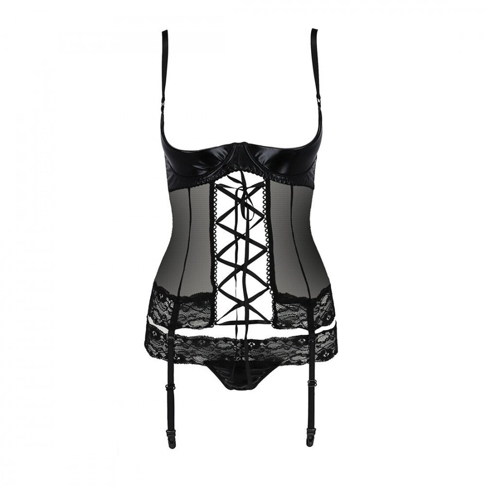 Эротические корсеты - Корсет с открытой грудью NORTH CORSET black XXL/XXXL - Passion Exclusive, пажи, трусики, шнуровка 3