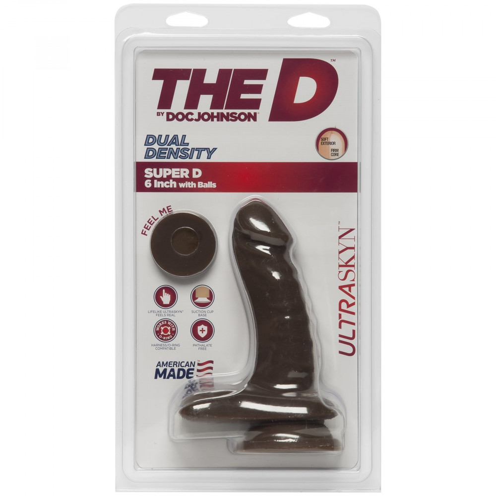 Фаллоимитаторы на присоске, двойные - Фаллоимитатор Doc Johnson The D - Super D - 6 Inch With Balls - ULTRASKYN - Chocolate, диаметр 3,8см 1