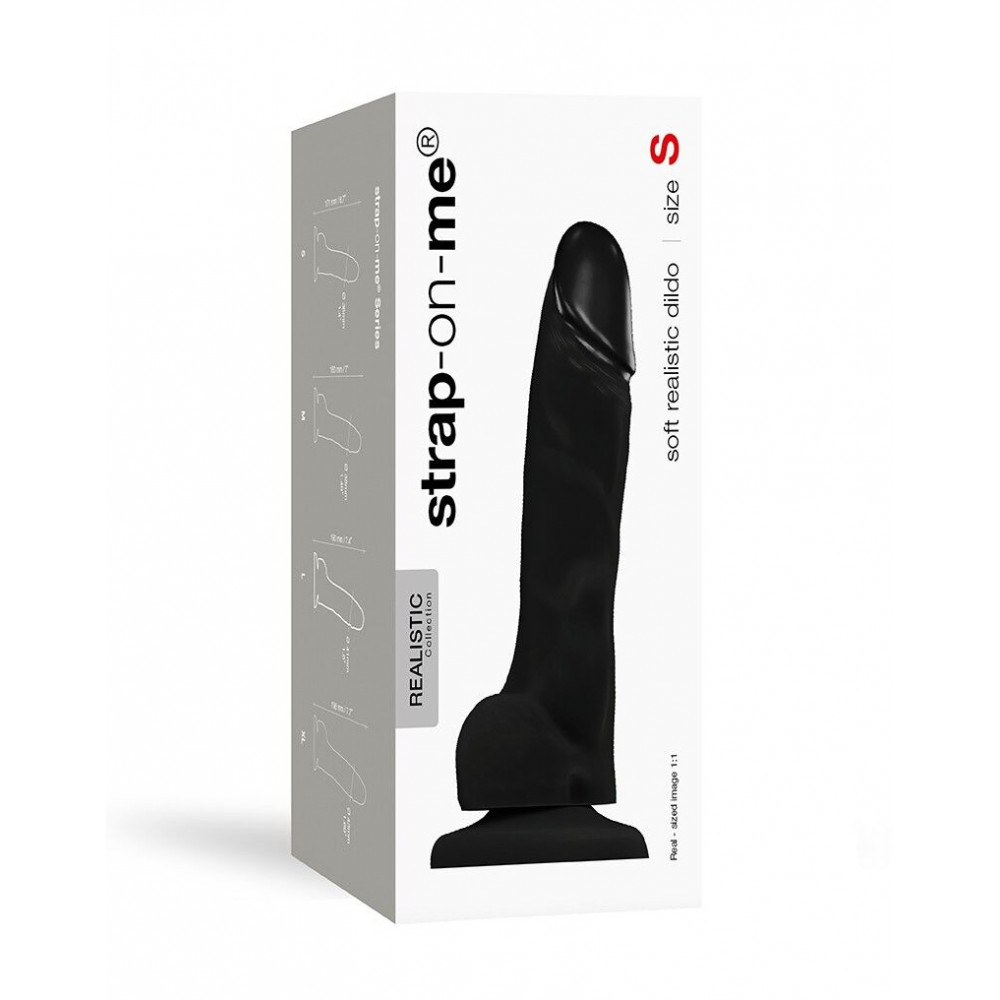 Фаллоимитаторы на присоске, двойные - Реалистичный фаллоимитатор Strap-On-Me SOFT REALISTIC DILDO Black - Size S 1