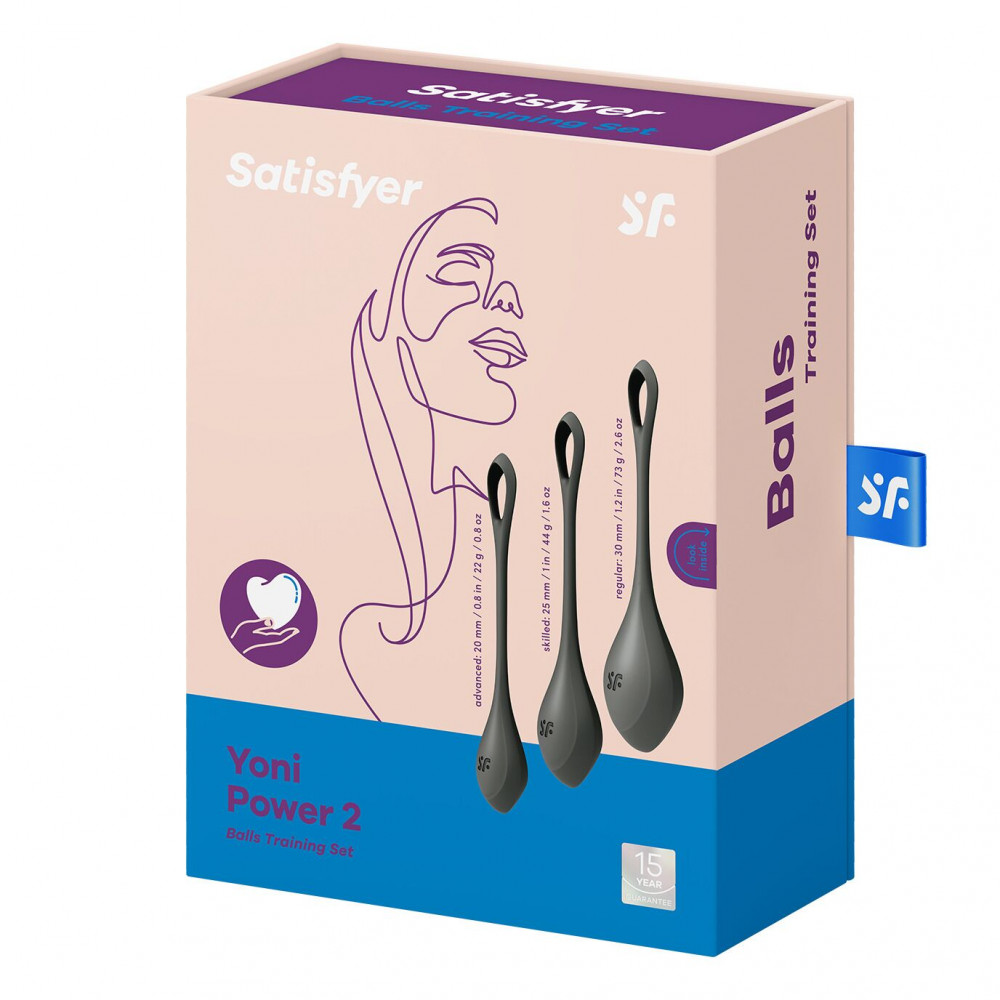 Вагинальные шарики - Набор йони бусин Satisfyer Yoni Power 2 Black, диаметр 2-2,5-3см, масса 22-44-73 г 1