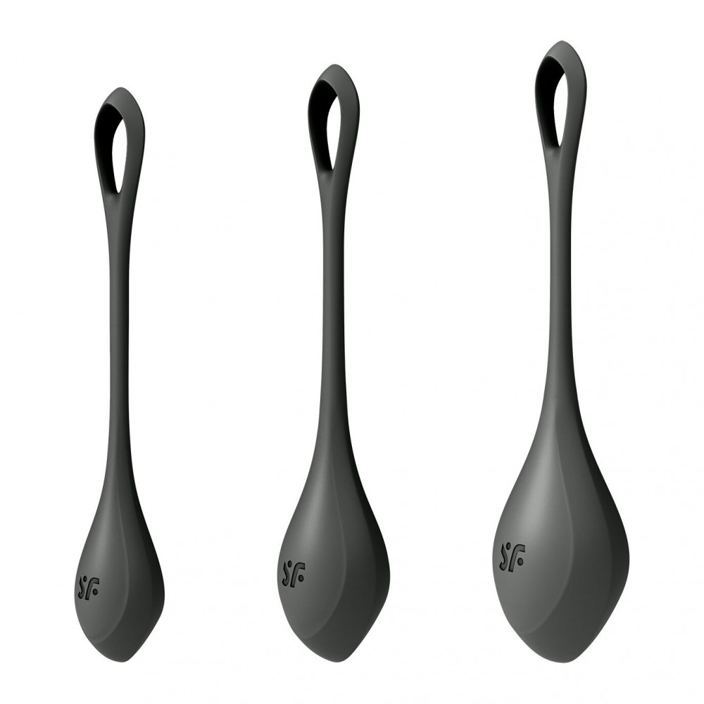 Вагинальные шарики - Набор йони бусин Satisfyer Yoni Power 2 Black, диаметр 2-2,5-3см, масса 22-44-73 г