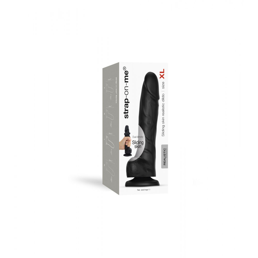 Фаллоимитаторы на присоске, двойные - Реалистичный фаллоимитатор Strap-On-Me Sliding Skin Realistic Dildo Black - XL, эффект подвижной кож 1