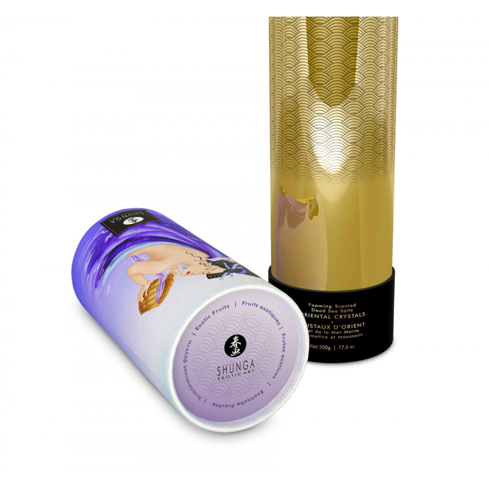 Романтическая атмосфера - Пенящаяся соль для ванны Shunga Dead Sea salt Oriental Crystals — Exotic Fruits (500 г), соль Мертво 4