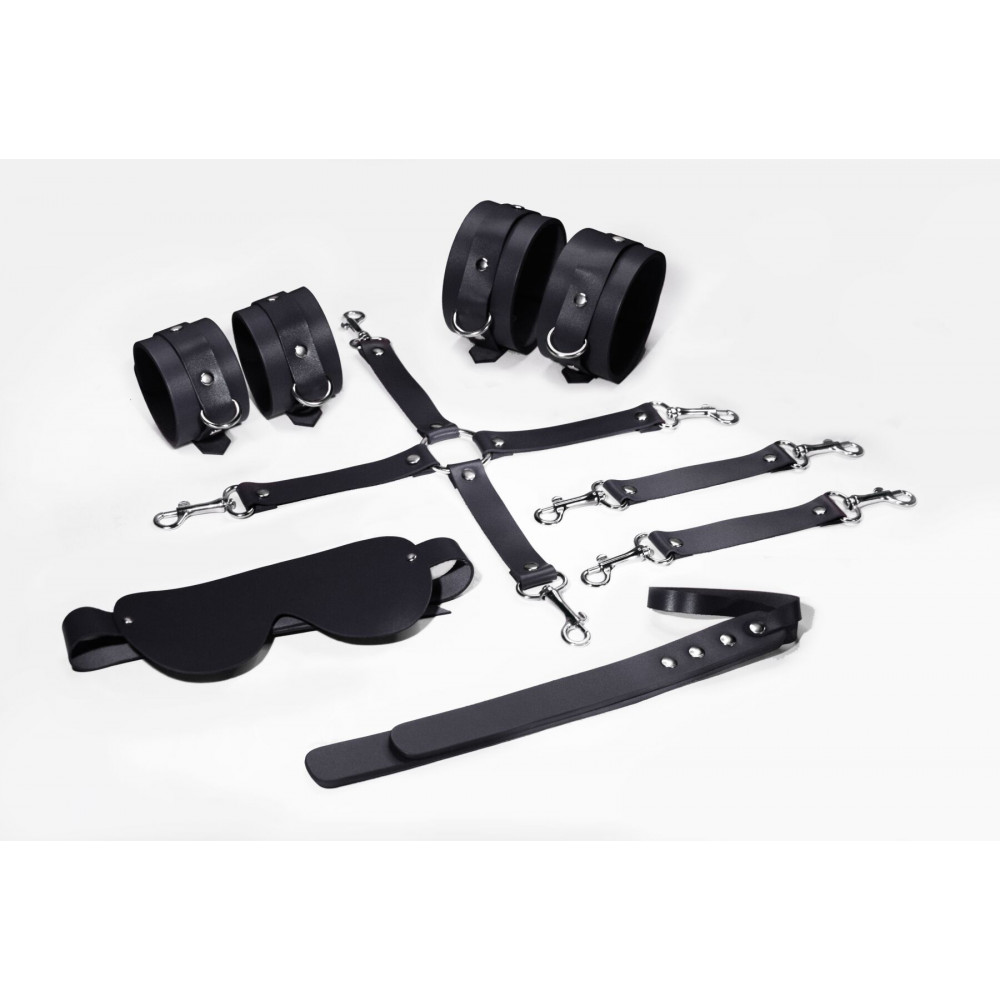 Наборы для БДСМ - Набор для БДСМ 5 в 1 Feral Feelings BDSM Kit 5 Black, наручники, поножи, крестовина, маска, паддл