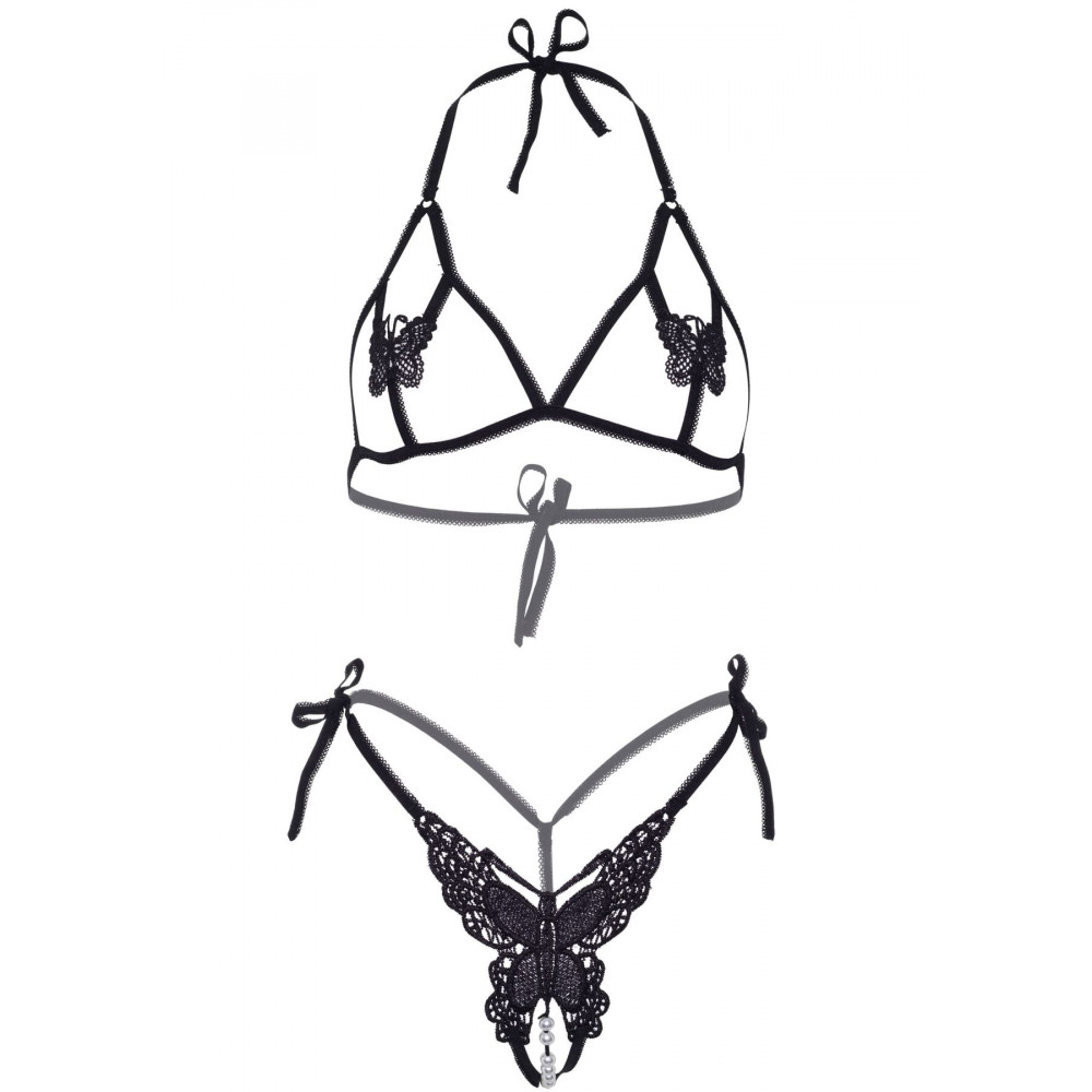 Эротические комплекты - Комплект Leg Avenue Open cup bra and pearl panty Black 7