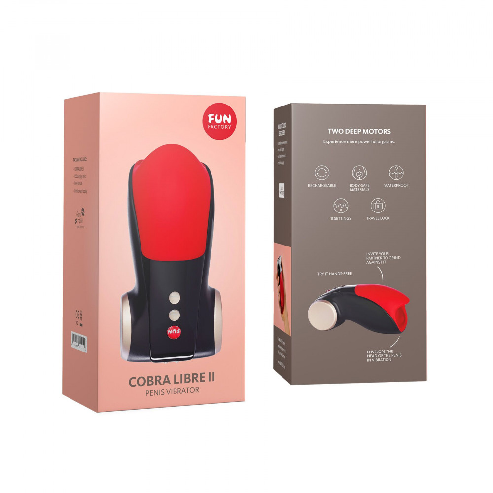 Мастурбаторы с вибрацией - Мастурбатор для головки пениса Fun Factory COBRA LIBRE II black/red, 2 мотора, игра без рук 5