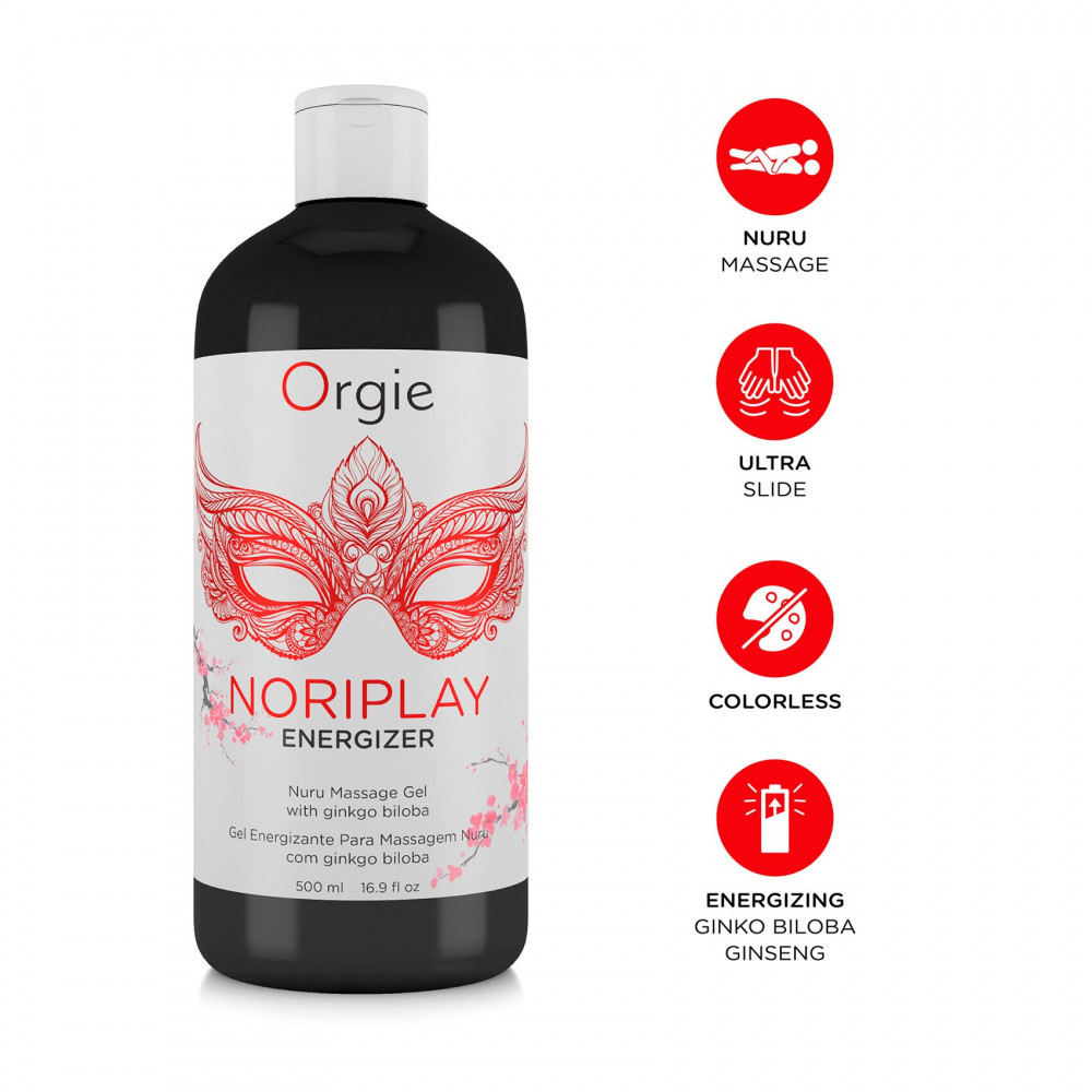 Массажные масла и свечи - Гель для NURU-массажа Orgie – Noriplay Energizer (500 мл), экстракт гинкго билоба, защитная простыня 2