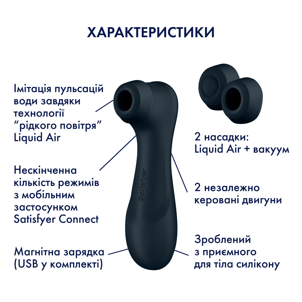 Вибратор - Вакуумный смарт стимулятор для клитора  с вибрацией и Liquid Air Pro 2 Generation 3 Connect App цвет: темно-серый Satisfyer (Германия) 2