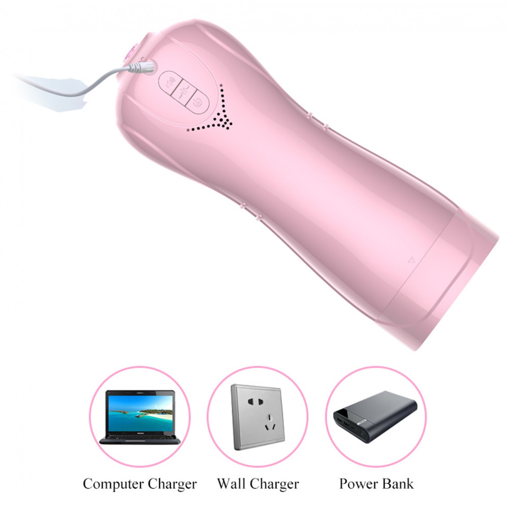 Мастурбаторы вагины - Мастурбатор с вибростимуляцией FOXSHOW Vibrating and Flashing Masturbation Cup Pink USB 7+7 Function, BS6300022 3