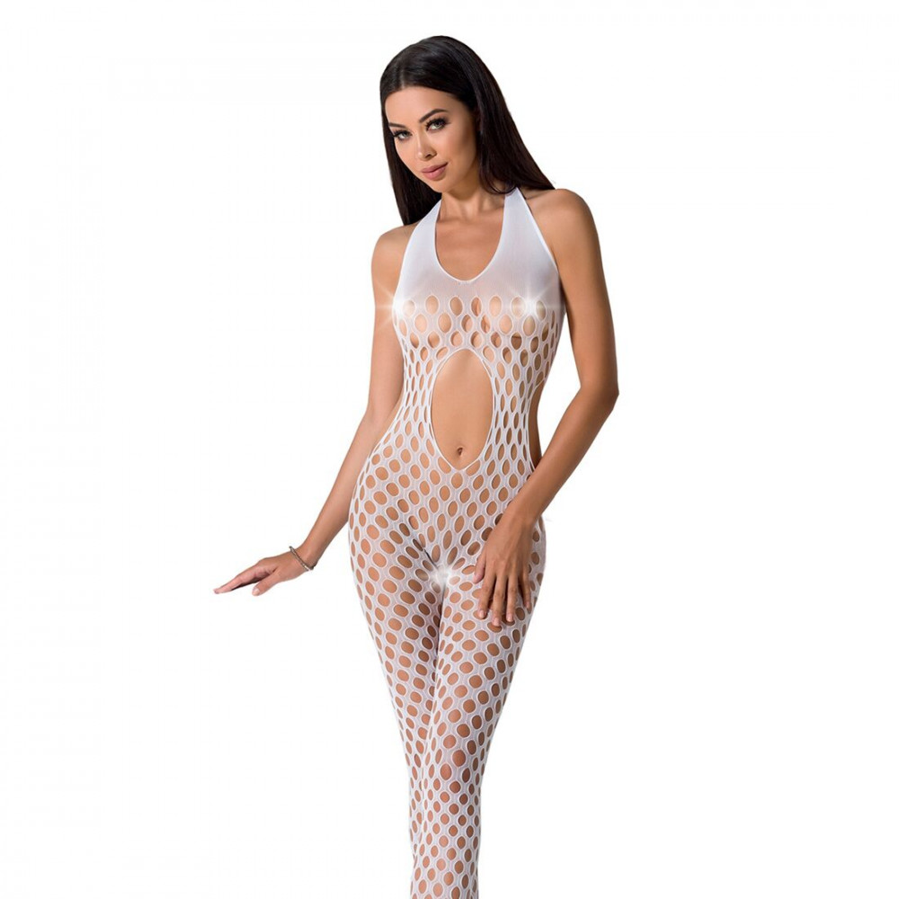 Бодистокинг - Сексуальный бодистокинг Passion BS065 One Size, White, комбинезон, крупная сетка