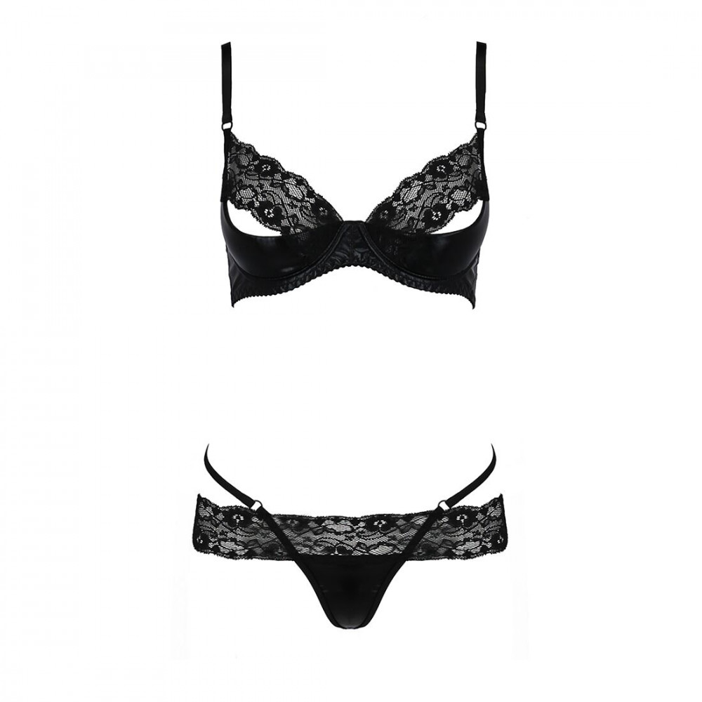 Эротические комплекты - Комплект белья NORTH SET black L/XL - Passion Exclusive: лиф и трусики с элементами под латекс 3