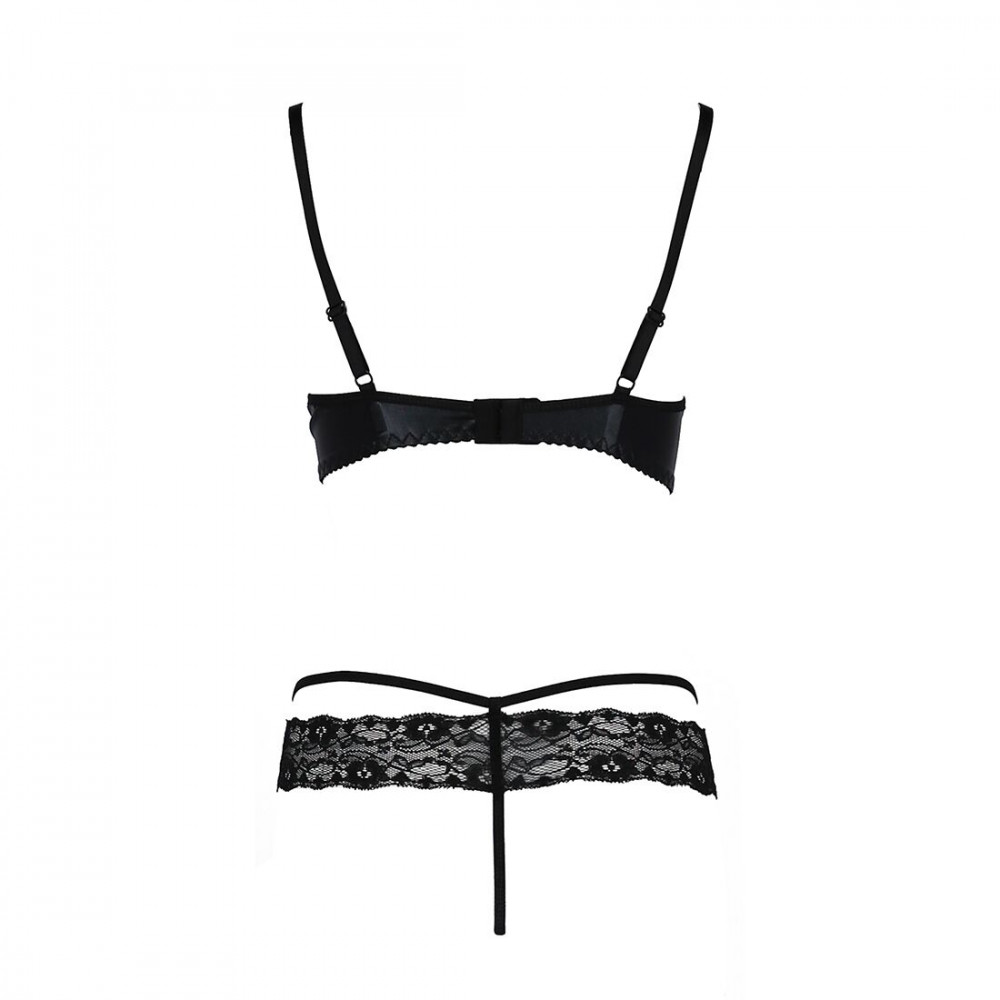 Эротические комплекты - Комплект белья NORTH SET black L/XL - Passion Exclusive: лиф и трусики с элементами под латекс 2