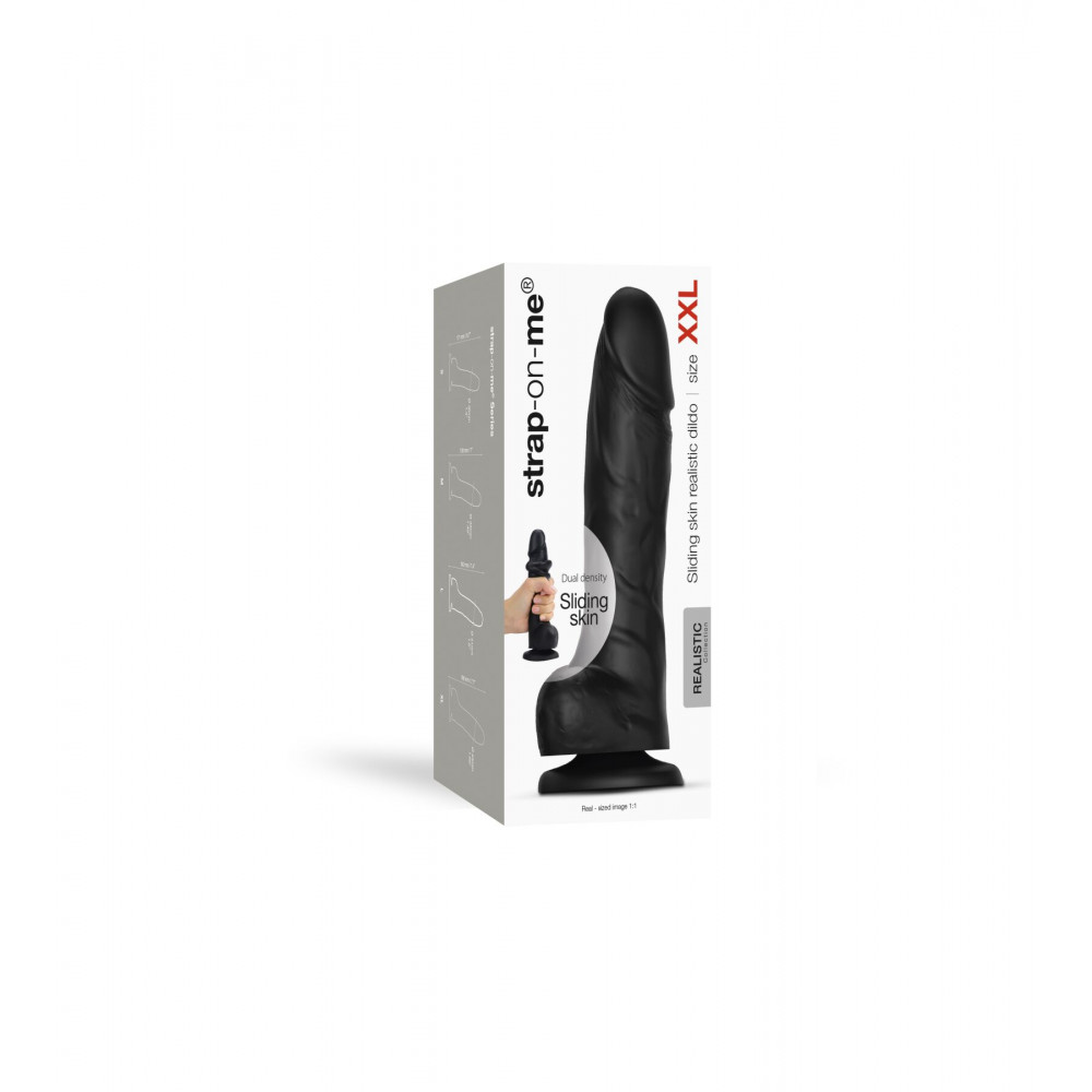 Фаллоимитаторы на присоске, двойные - Реалистичный фаллоимитатор Strap-On-Me Sliding Skin Realistic Dildo Black - XXL, эффект подвижной ко 1