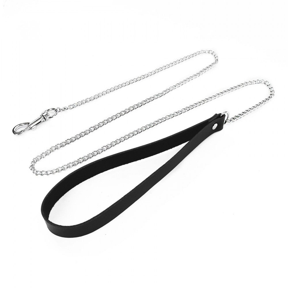 Ошейники, поводки - Поводок на цепочке из натуральной кожи Art of Sex - Leash, цвет Черный