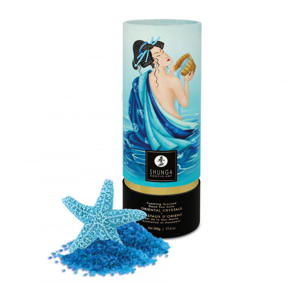Романтическая атмосфера - Пенящаяся соль для ванны Shunga Dead Sea salt Oriental Crystals — Ocean Temptations (500 г), соль Ме 2