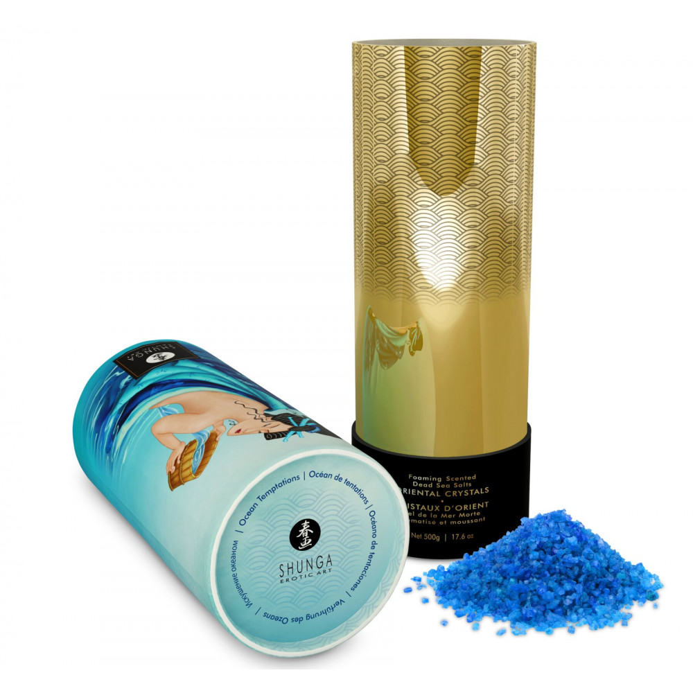 Романтическая атмосфера - Пенящаяся соль для ванны Shunga Dead Sea salt Oriental Crystals — Ocean Temptations (500 г), соль Ме 3