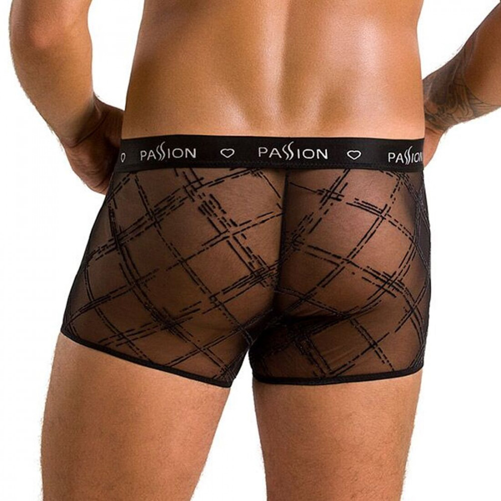 Стринги, трусы и шорты - Мужские прозрачные боксеры Passion 032 Short James XXL/XXXL Black, сетка 5