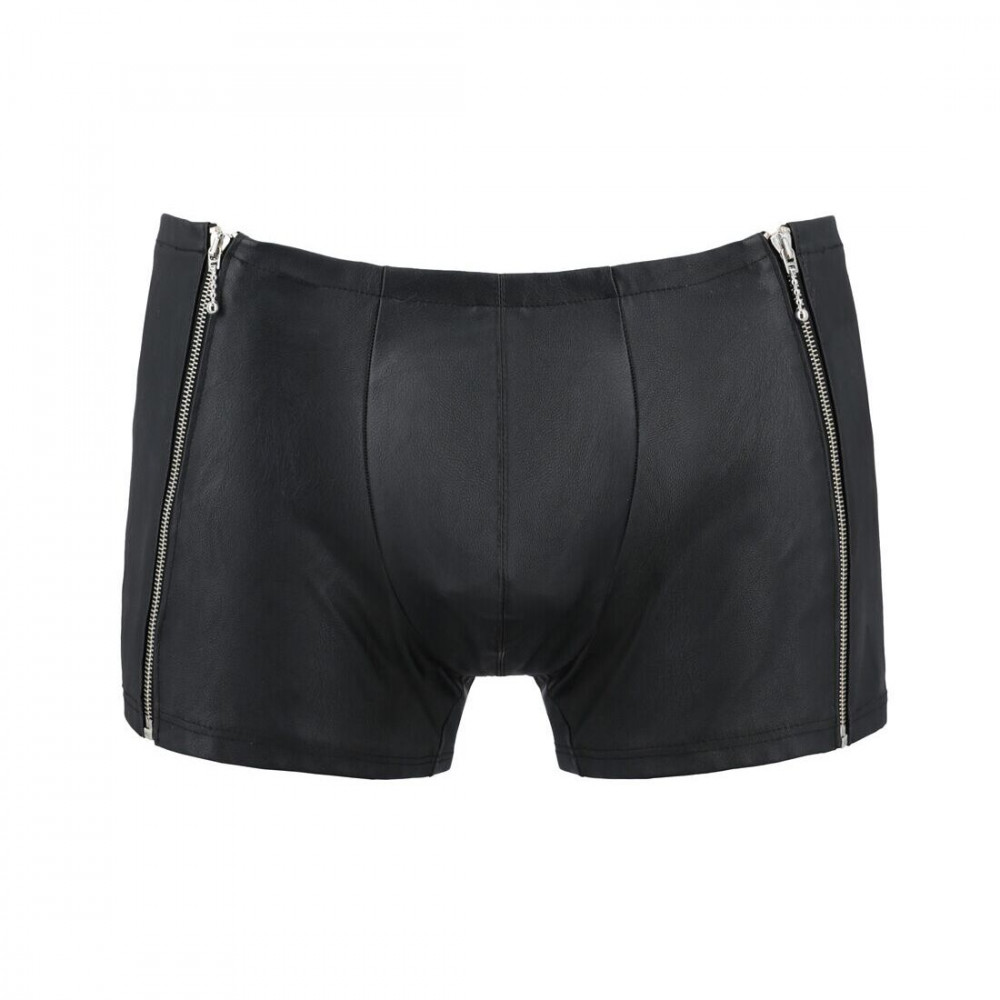Стринги, трусы и шорты - Мужские кожаные боксеры с молниями Passion 049 Short Matt S/M Black 2
