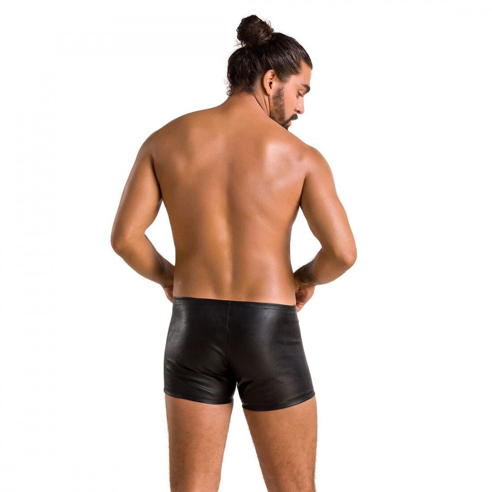 Стринги, трусы и шорты - Мужские кожаные боксеры с молниями Passion 049 Short Matt S/M Black 3