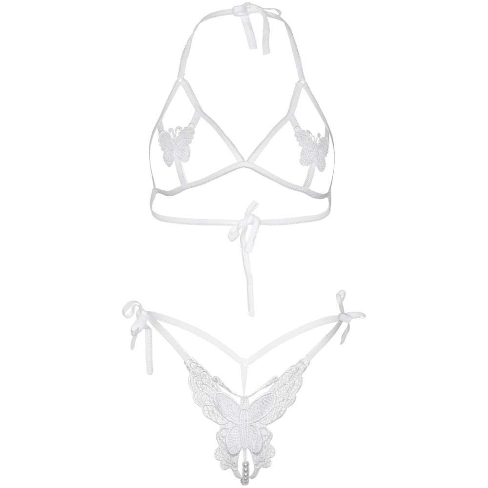 Эротические комплекты - Комплект Leg Avenue Open cup bra and pearl panty White 5