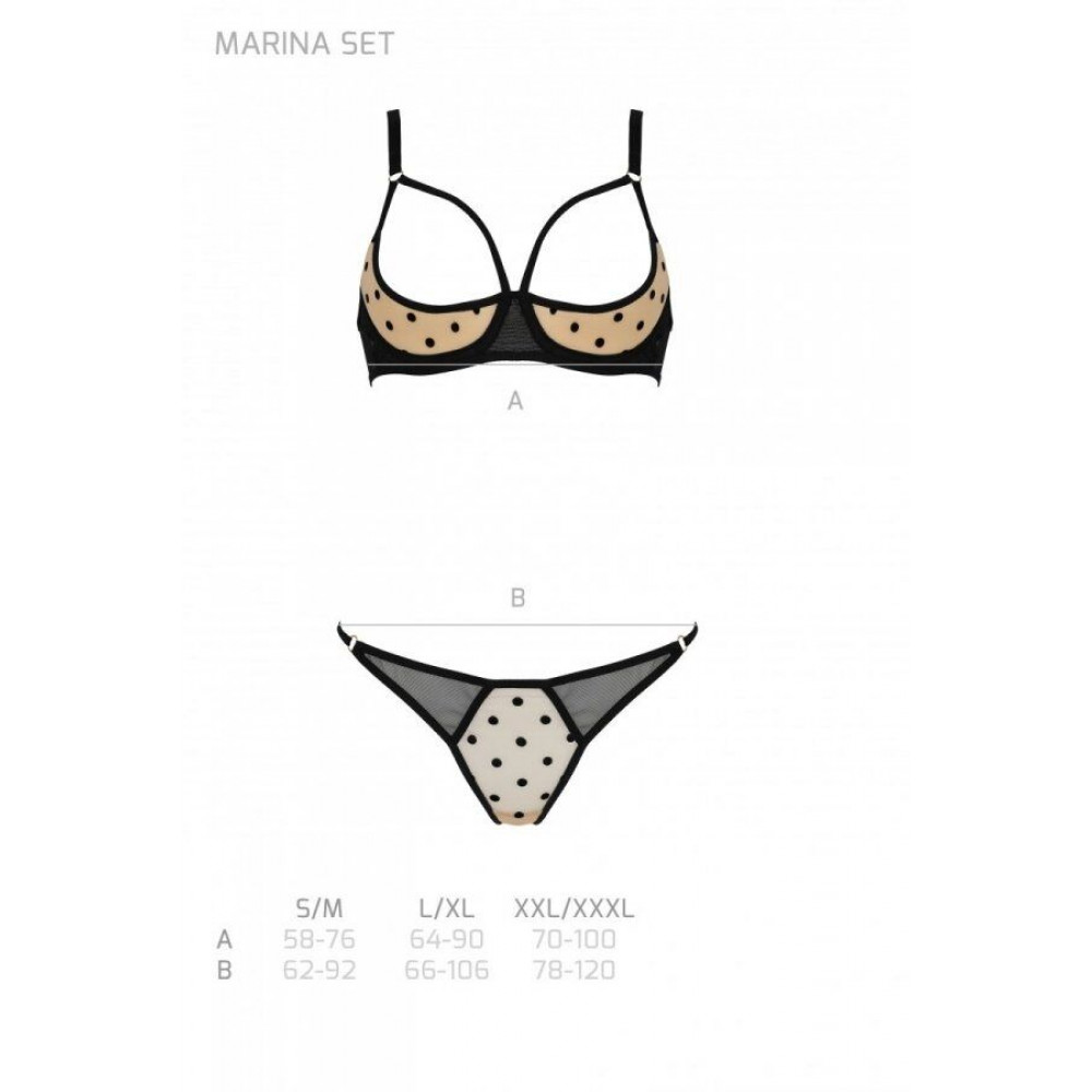 Эротические комплекты - Комплект MARINA SET WITH OPEN BRA beige S/M - Passion 4