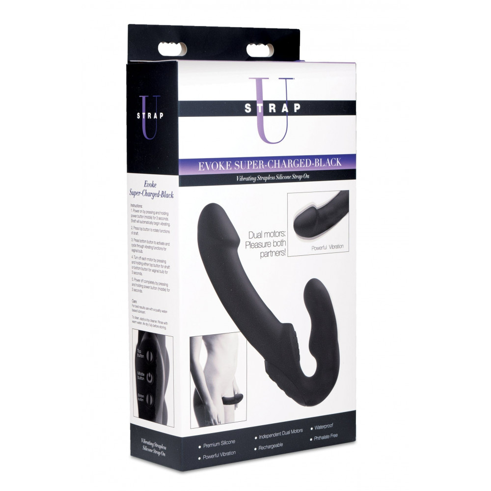 Секс игрушки - Страпон двойной Evoke Vibrating Strapless Strap-On - Черный 1