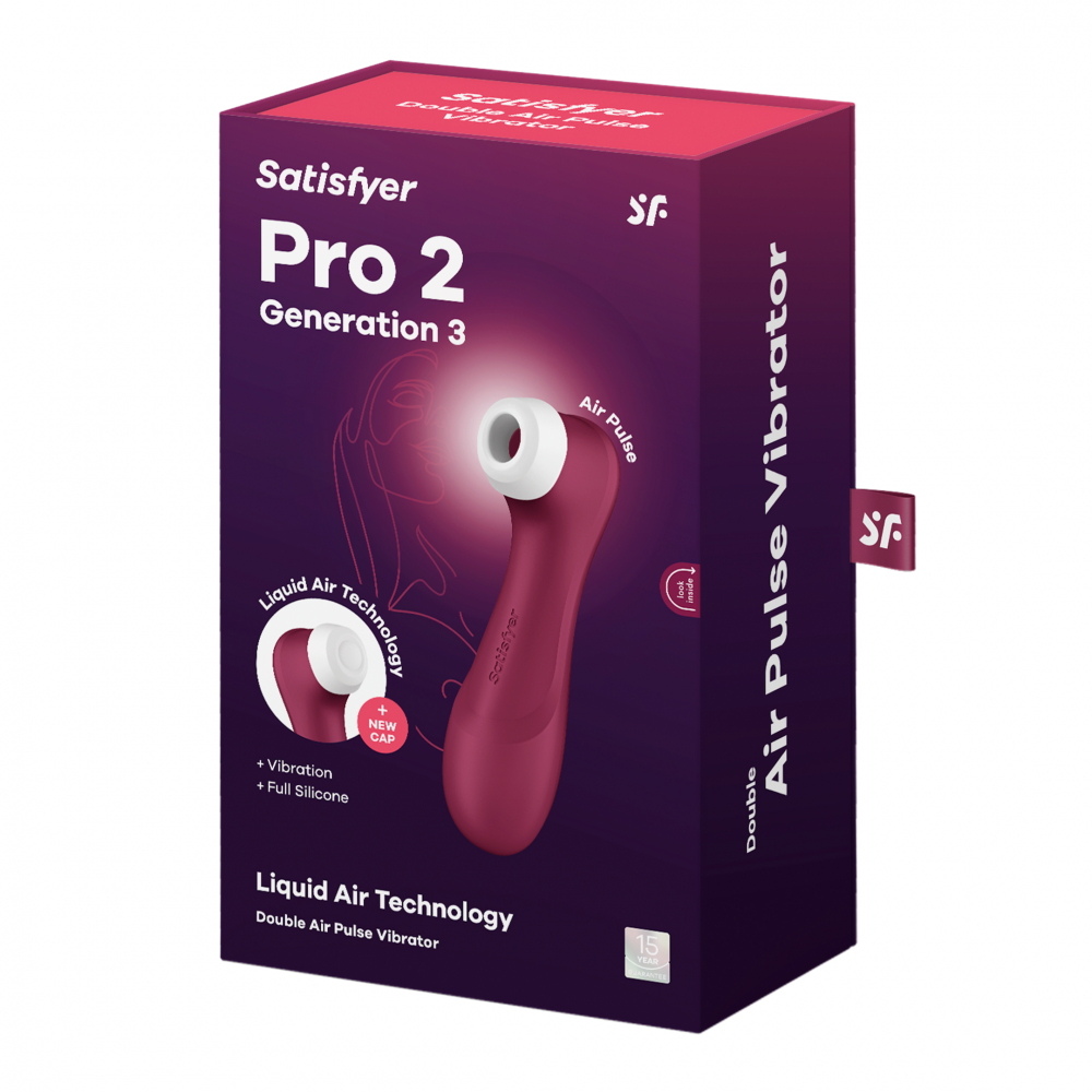 Мастурбатор - Вакуумный стимулятор клитора с вибрацией и Liquid Air Pro 2 Generation 3  цвет: бордовый Satisfyer (Германия) 1