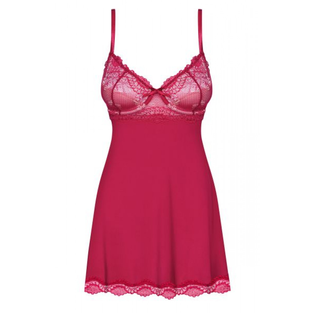 Эротические пеньюары и сорочки - Бебидолл Obsessive Rosalyne babydoll & thong red S/M 3