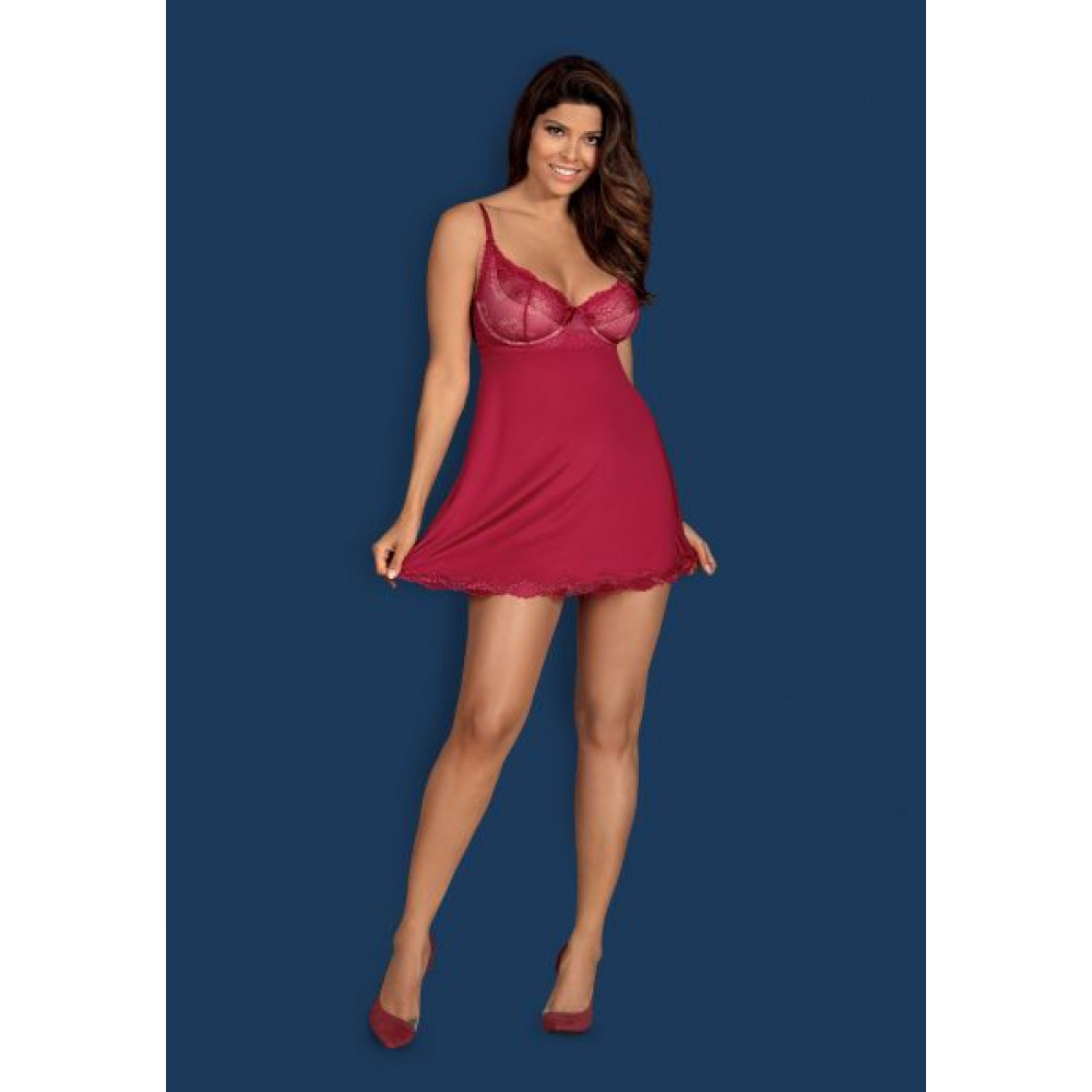 Эротические пеньюары и сорочки - Бебидолл Obsessive Rosalyne babydoll & thong red S/M