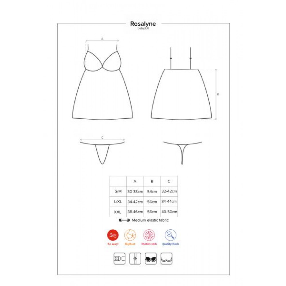 Эротические пеньюары и сорочки - Бебидолл Obsessive Rosalyne babydoll & thong red S/M 5