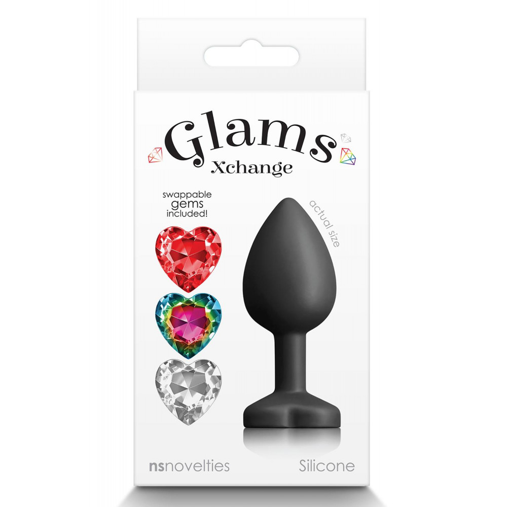 Анальная пробка со стразом - Анальная пробка со съемным камнем GLAMS XCHANGE HEART SMALL 2