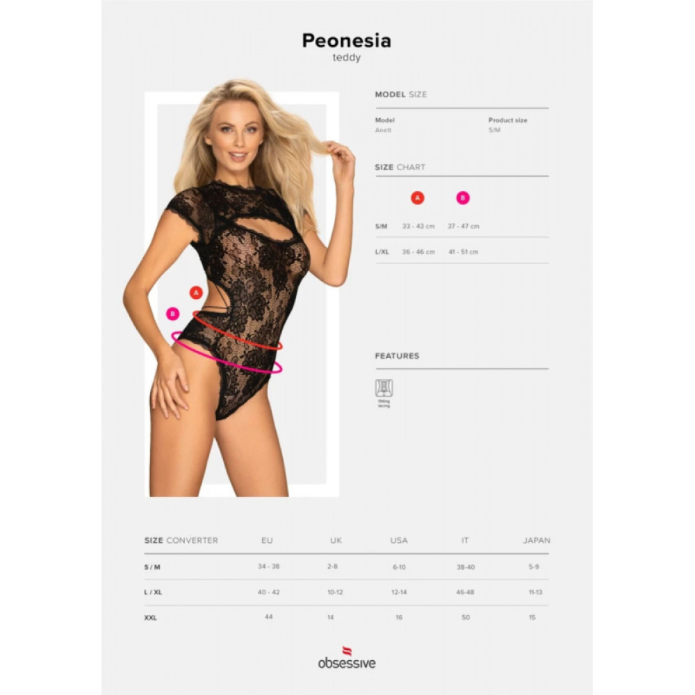 Эротическое белье - Боди Obsessive Peonesia teddy S/M 3