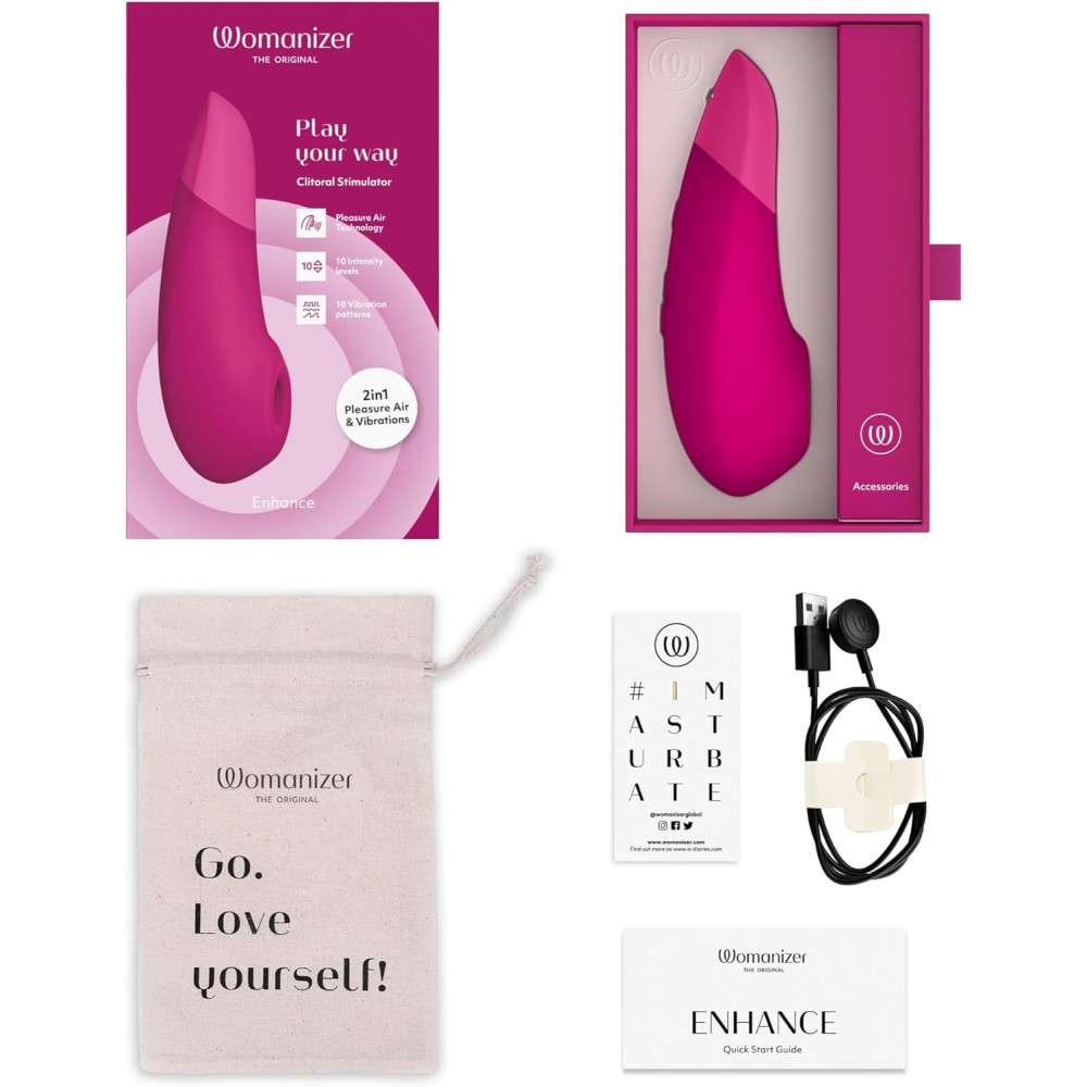 Секс игрушки - Клиторальный вакуумный стимулятор 2 в 1 Womanizer Enhance с вибрацией, розовый 6