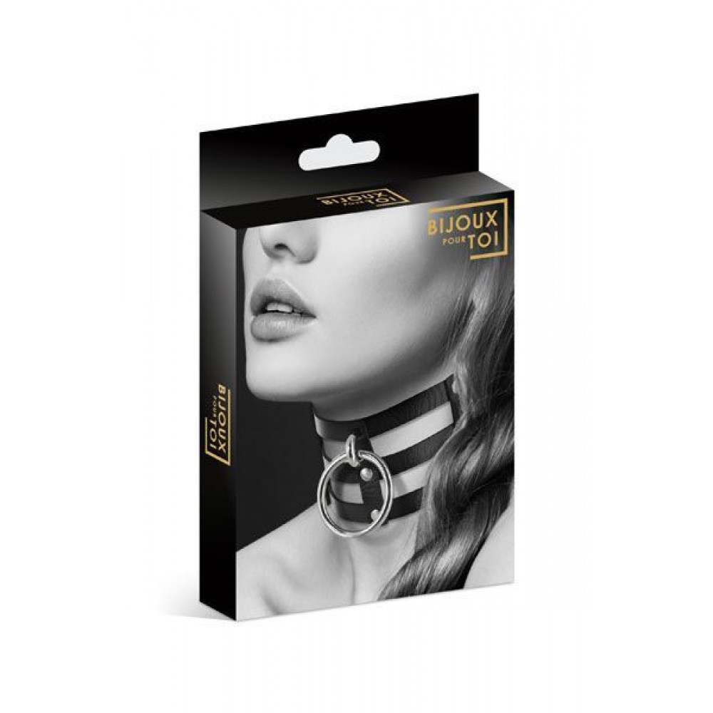 Чокеры, портупеи - Чокер тройной с кольцом для поводка Bijoux Pour Toi - FETISH, экокожа 1
