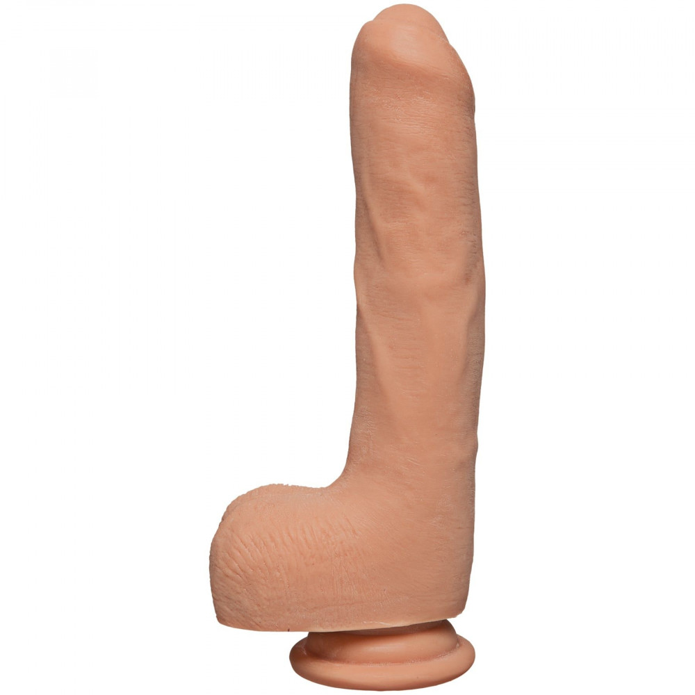 Фаллоимитаторы на присоске, двойные - Фаллоимитатор Doc Johnson The D - Uncut D - 9 Inch With Balls ULTRASKYN, диаметр 4,5см, необрезанный