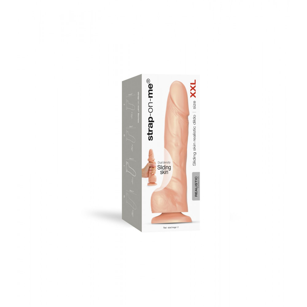 Фаллоимитаторы на присоске, двойные - Реалистичный фаллоимитатор Strap-On-Me Sliding Skin Realistic Dildo Vanille - XXL, эффект подвижной  1