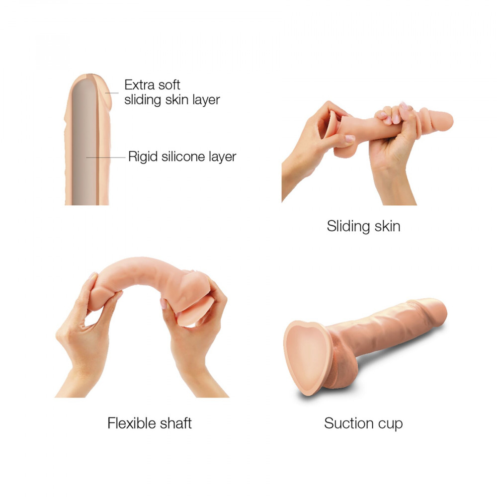 Фаллоимитаторы на присоске, двойные - Реалистичный фаллоимитатор Strap-On-Me Sliding Skin Realistic Dildo Vanille - XXL, эффект подвижной  6