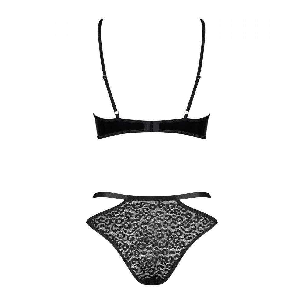 Эротические комплекты - Эротический комплект под латекс со стрепами Obsessive Bagirela 2-pcs set L/XL, черный, под леопард,  2