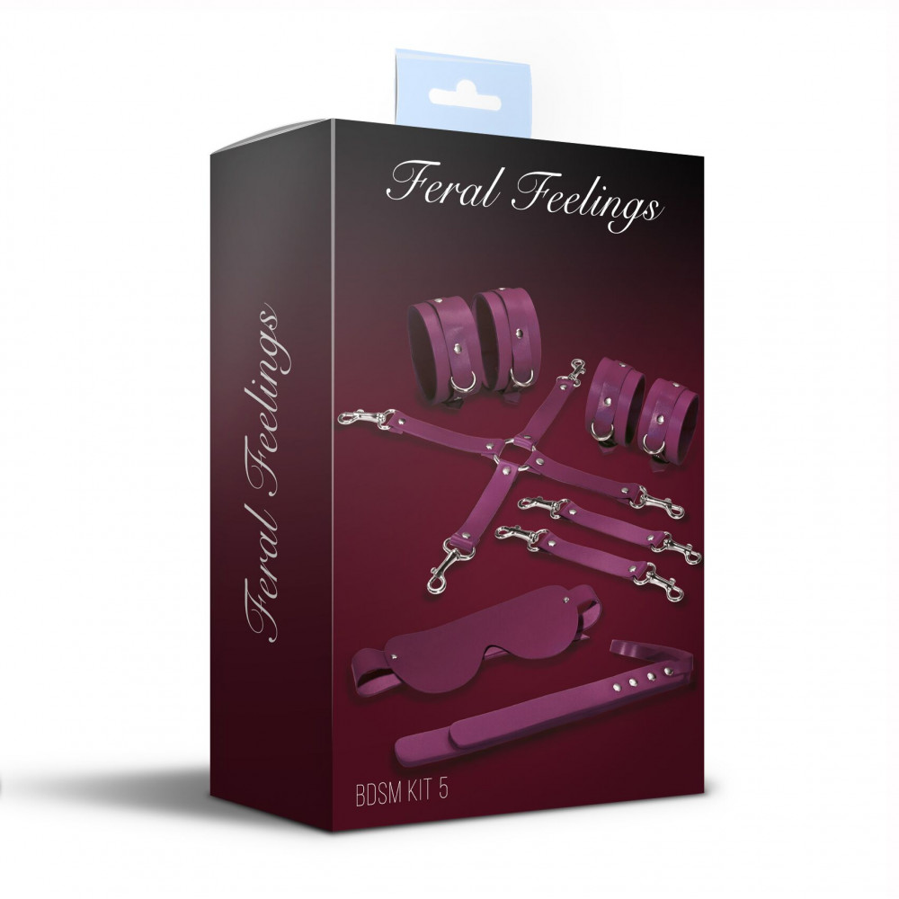 Наборы для БДСМ - Набор Feral Feelings BDSM Kit 5 Burgundy, наручники, поножи, крестовина, маска, паддл 1